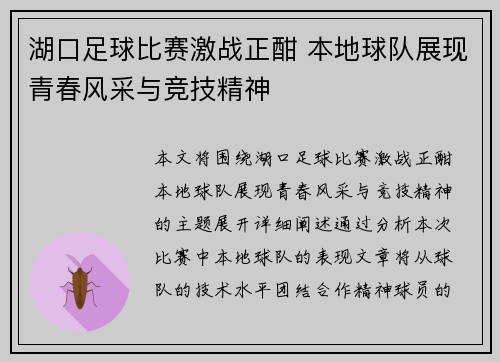 湖口足球比赛激战正酣 本地球队展现青春风采与竞技精神