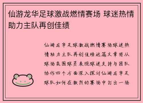 仙游龙华足球激战燃情赛场 球迷热情助力主队再创佳绩