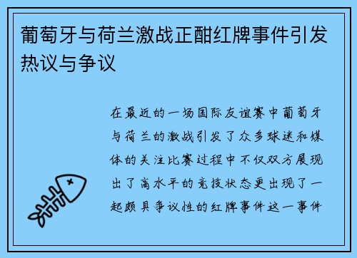 葡萄牙与荷兰激战正酣红牌事件引发热议与争议