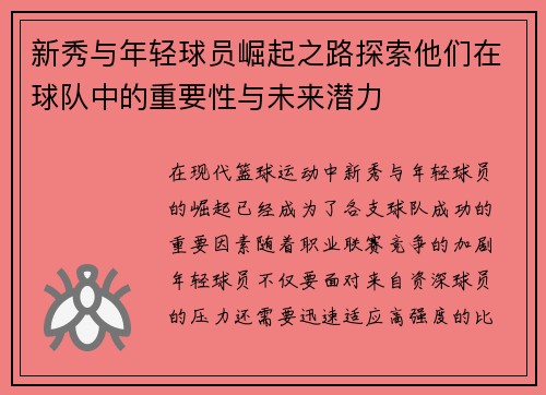 新秀与年轻球员崛起之路探索他们在球队中的重要性与未来潜力