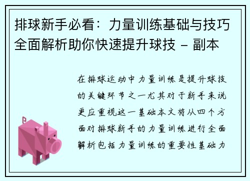 排球新手必看：力量训练基础与技巧全面解析助你快速提升球技 - 副本